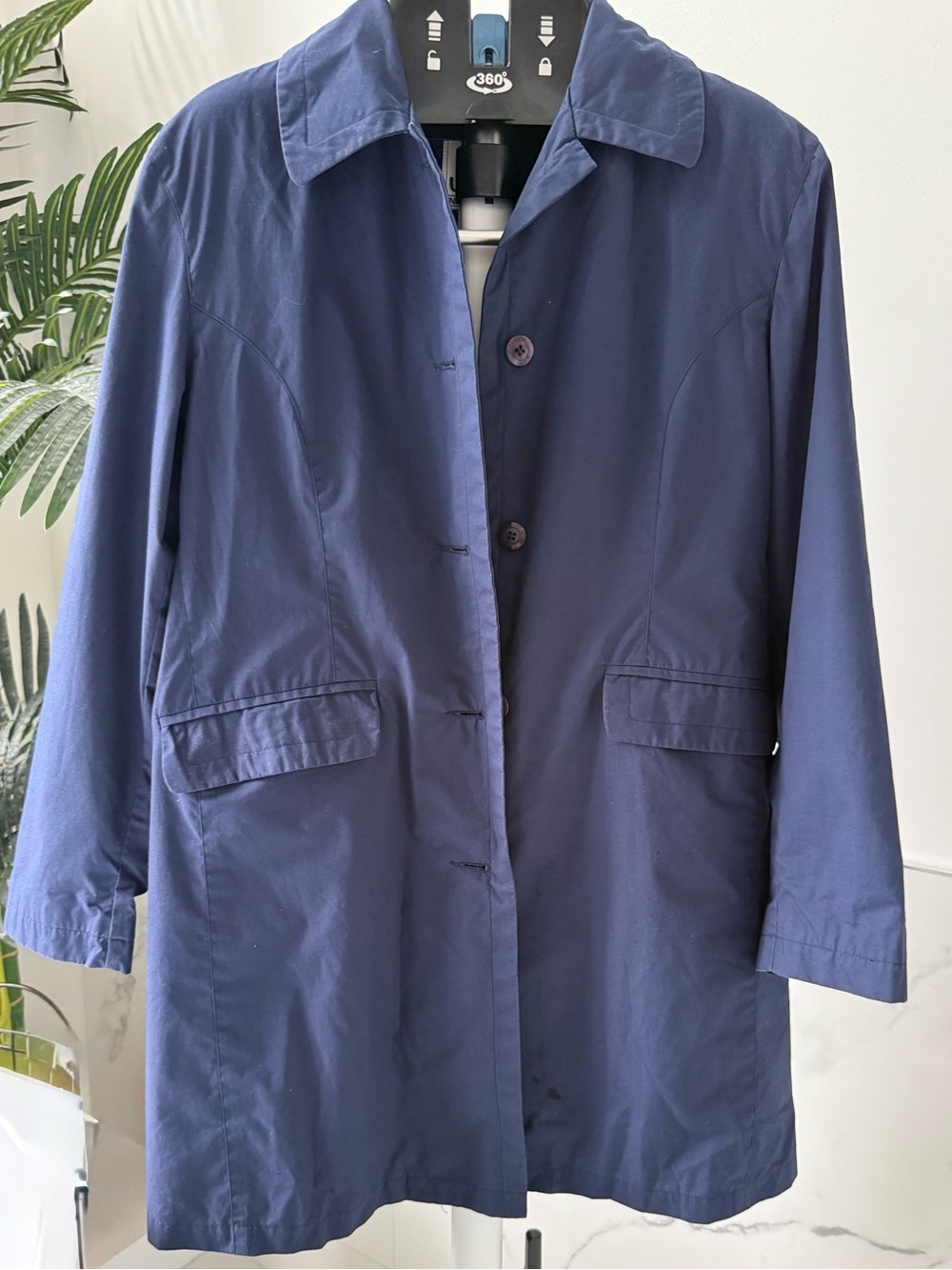 Jones New York Navy Blue Single Breasted Trench Coat Large JNY Rain Jacket
